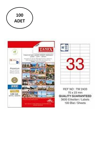 Tanex Tw-2433 Lazer Etiket 70X23 Mm 100 Adet