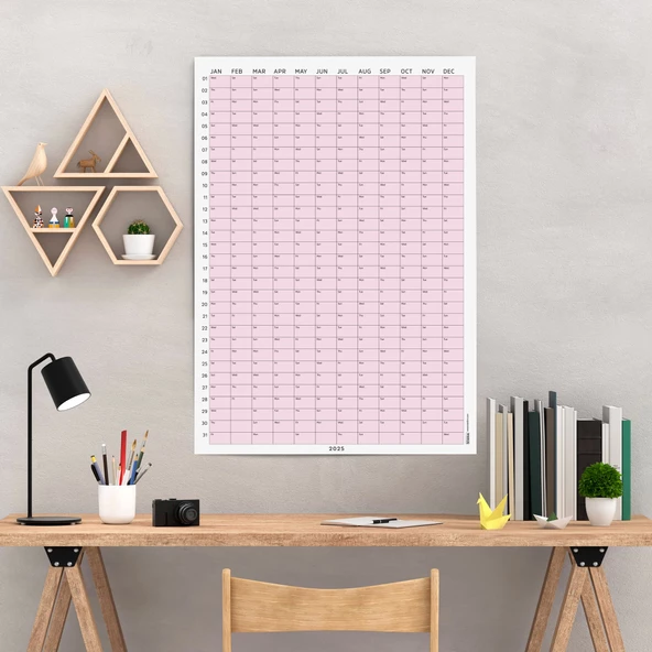 2025 Yıllık Takvim Planlayıcı, Planlayıcı Duvar Takvimi, Pastel Pembe Renk - 3