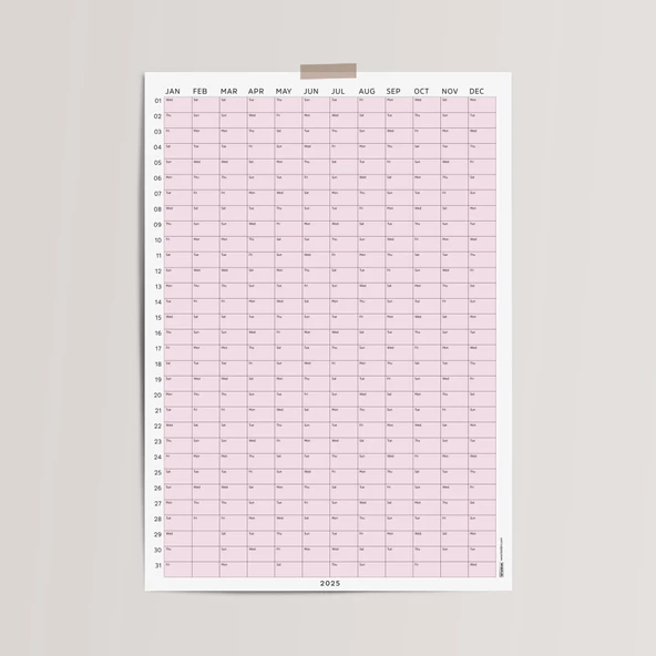 2025 Yıllık Takvim Planlayıcı, Planlayıcı Duvar Takvimi, Pastel Pembe Renk - 4