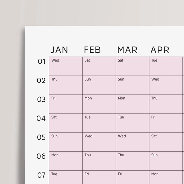 2025 Yıllık Takvim Planlayıcı, Planlayıcı Duvar Takvimi, Pastel Pembe Renk - 2