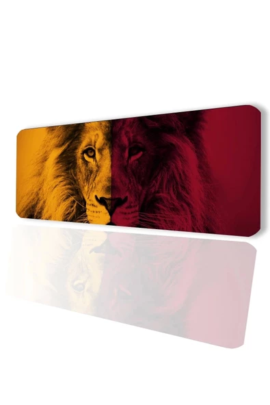 SonicTouch Sarı Kırmızı Aslan Temalı Kaymaz Gaming Oyuncu Masaüstü Dikişsiz Klavye Mouse Pad 32x70Cm