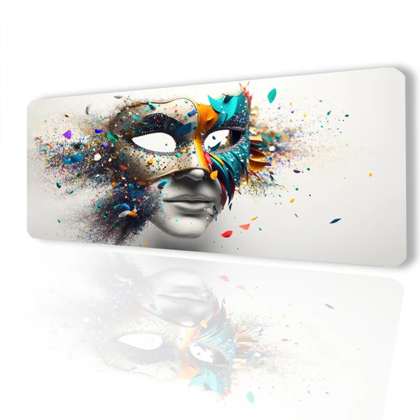 SonicTouch Karnaval Maske Kaymaz Gaming Oyuncu Masaüstü Dikişsiz Gri Klavye Mouse Pad 32x70Cm