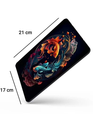 SonicTouch Ying Yang Temalı Mavi Turuncu Koi Balığı Kaydırmaz Gaming Oyuncu Dikişsiz Mouse Pad/Ped 17x21cm - 2