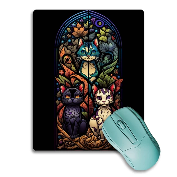 SonicTouch Vitray Chibi Kedileri Kaydırmaz Gaming Oyuncu Dikişsiz Siyah Mor Mouse Pad/Ped 17x21cm