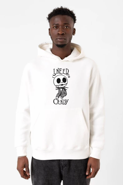 Jack Skellington I Need Candy Beyaz Erkek 3ip Kapşonlu Sweatshirt2