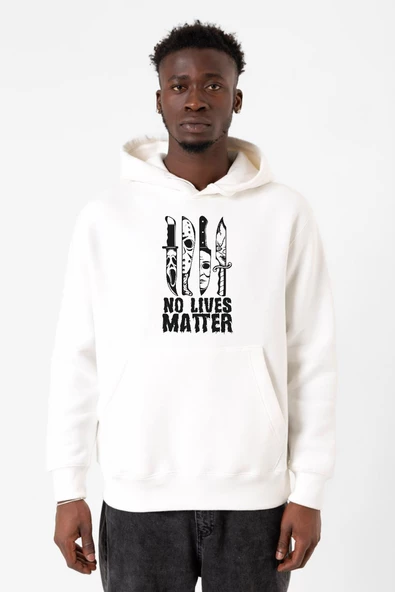 Horror Knifes No Live Matter Beyaz Erkek 3ip Kapşonlu Sweatshirt