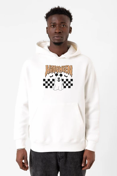Halloween Mickey Ghost Beyaz Erkek 3ip Kapşonlu Sweatshirt