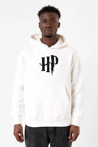 HP Logo Beyaz Erkek 3ip Kapşonlu Sweatshirt