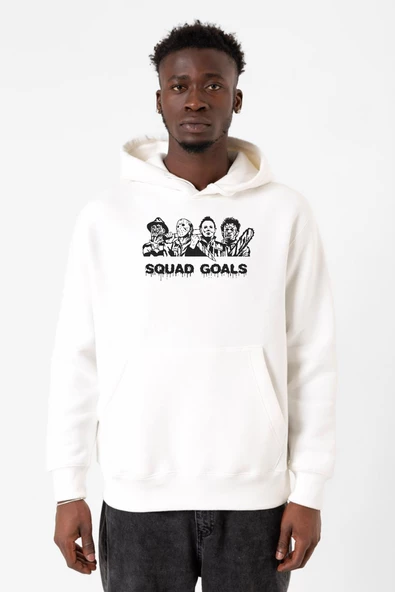 Horror Movie Squad Goals Beyaz Erkek 3ip Kapşonlu Sweatshirt