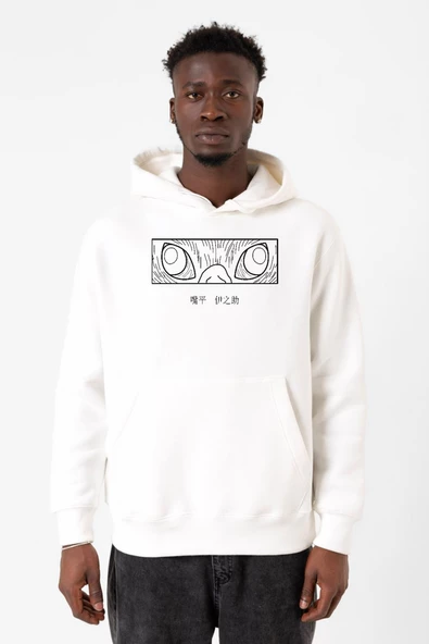 Demon Slayer Anime Inosuke Hashibira Eyes Beyaz Erkek 3ip Kapşonlu Sweatshirt