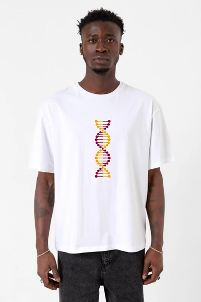 Sarı Kırmızı Dna Beyaz Erkek Oversize Tshirt
