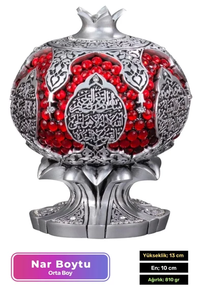 Özel Üretim Kutulu Antik Gümüş Canlılık Pozitiflik Dekoratif Ayet-el Kürsi Bereket Nar Boytu Biblo