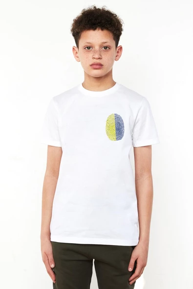 Sarı Lacivert Parmak İzi Sarı Lacivert Parmak İzi Beyaz Çocuk Bisikletyaka Tshirt ürün görseli 1
