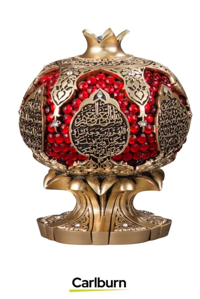 Özel Üretim Kutulu Antik Sarı Canlılık Pozitiflik Dekoratif  Ayet-el Kürsi Bereket Nar Boytu Biblo - 6