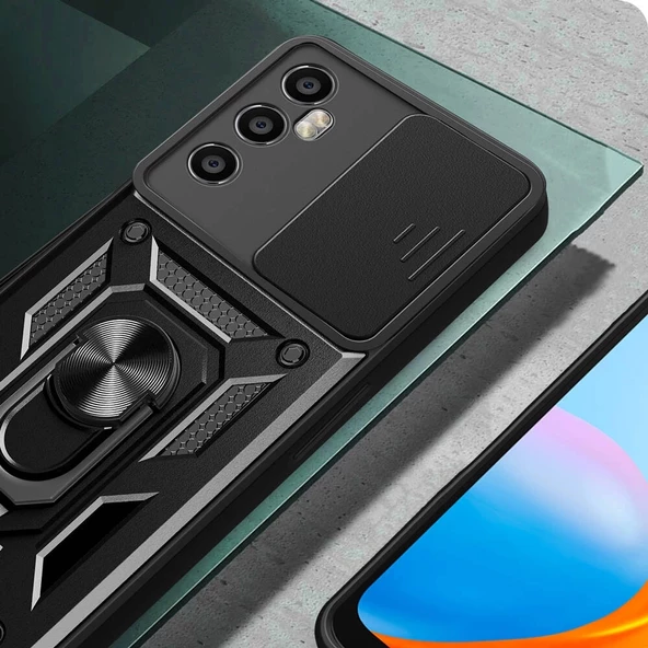 Realme C65 4G Kılıf Magnetik Standlı Kamera Korumalı Redclick Sürgülü Vega Kapak - 8