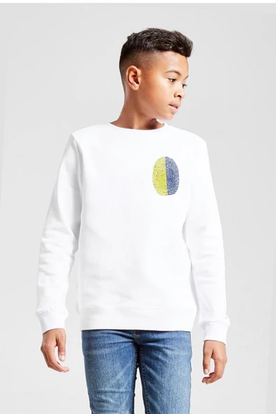 Sarı Lacivert Parmak İzi Beyaz Çocuk 2ip Sweatshirt