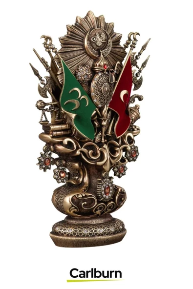 Özel Üretim Antik Sarı Dekoratif Hediyelik Osmanlı Devleti Arması Boytu - 3