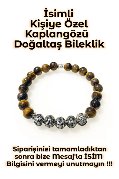 - İsimli - Kişiye Özel - Kaplan Gözü Doğaltaş Unisex Bileklik