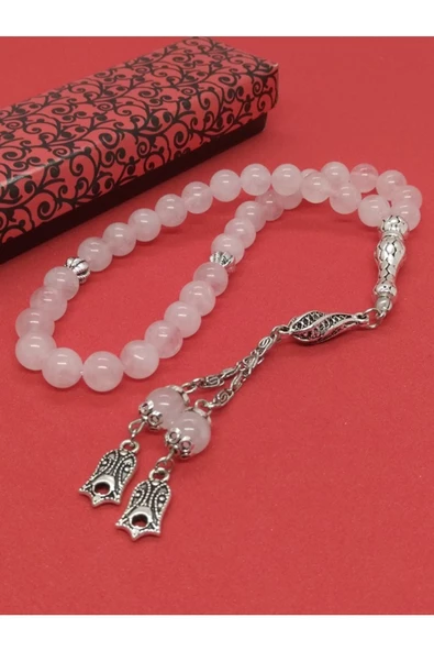 Pembe Kuvars Taşlı Tespih, Lale Figürlü... - 4
