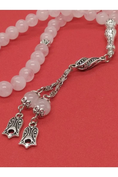 Pembe Kuvars Taşlı Tespih, Lale Figürlü... - 3