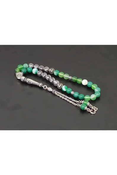 - Kişiye özel İsimli - Yeşil Akik Doğal Taş Tesbih - 4
