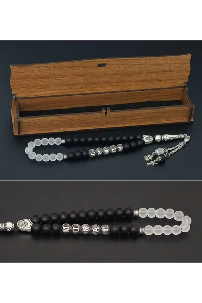 Kişiye Özel Isimli - Mat Oniks / Dumanlı Kuvars Kombinli Doğal Taş Tesbih - 5