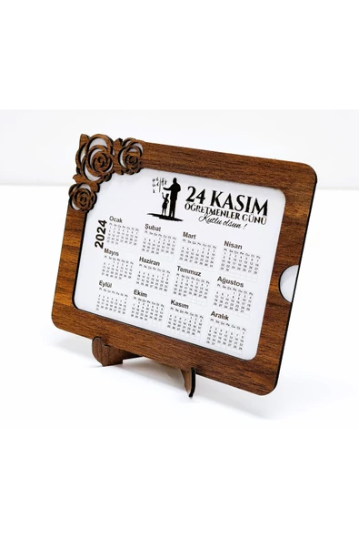 2024 Yılı Masa Takvimi - 3 mm MDF Ahşap - Öğretmenler Günü Konsepti - 5