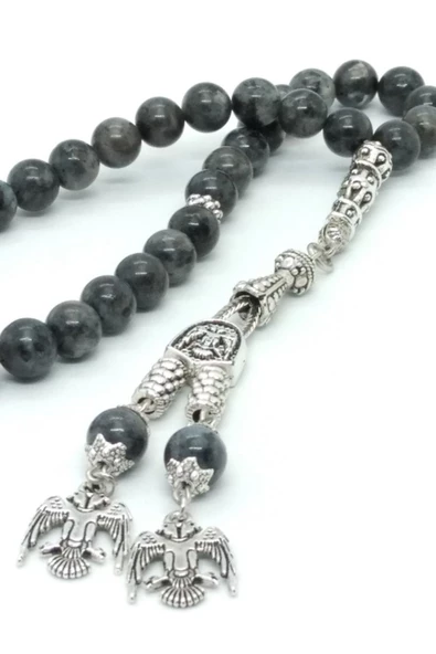 Spektrolit (Labradorit) Tespih, Püskülü Selçuklu Kartalı Figürlü... - Resim 2