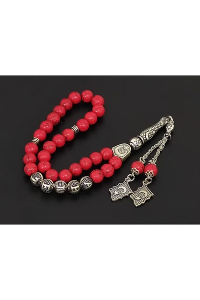 Kişiye özel İsimli - Kırmızı Mercan - Doğal Taş Tesbih - 6