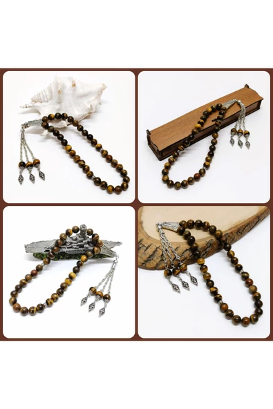 Kaplan Gözü Doğal Taş Tesbih - 10 mm Küre Kesim