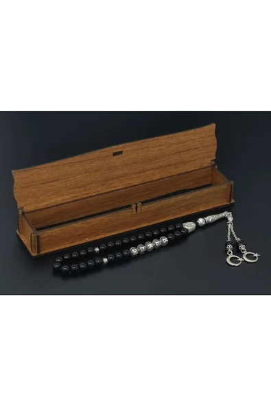 Kişiye Özel Isimli - Parlak Oniks - Doğal Taş Tesbih - 4