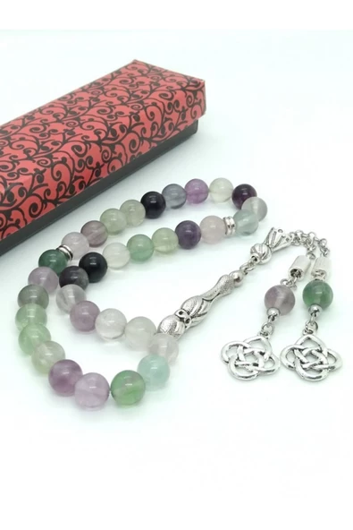 Florit Doğal Taşlı Tespih, Püskülü Kazaz Figürlü... - Resim 3