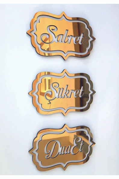 Gold Sabret Şükret Dua Et 3lü Set Duvar Dekoru - 6