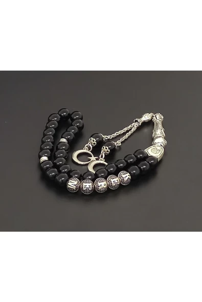 Kişiye Özel Isimli - Parlak Oniks - Doğal Taş Tesbih - 6