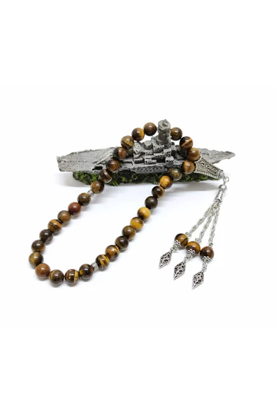 Kaplan Gözü Doğal Taş Tesbih - 10 mm Küre Kesim - 5