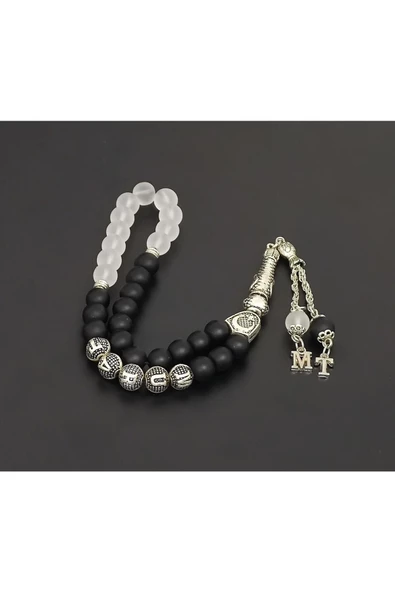 Kişiye Özel Isimli - Mat Oniks / Dumanlı Kuvars Kombinli Doğal Taş Tesbih - 8