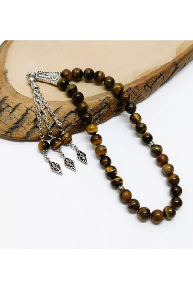 Kaplan Gözü Doğal Taş Tesbih - 10 mm Küre Kesim - 6