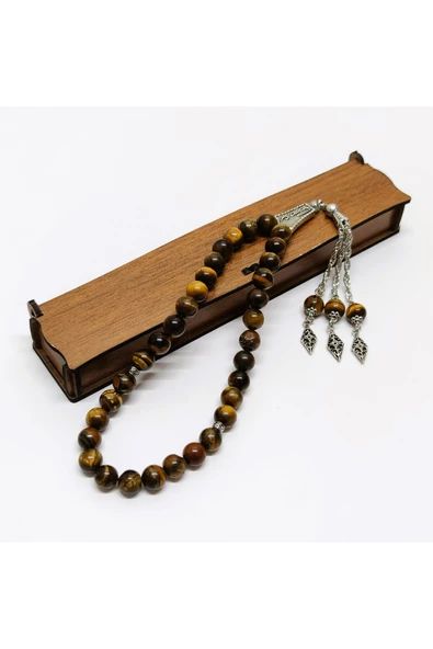 Kaplan Gözü Doğal Taş Tesbih - 10 mm Küre Kesim - 3