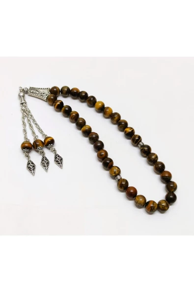 Kaplan Gözü Doğal Taş Tesbih - 10 mm Küre Kesim - 4