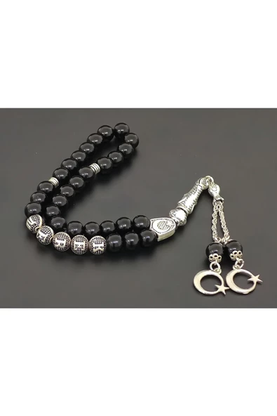 Kişiye Özel Isimli - Parlak Oniks - Doğal Taş Tesbih - 3