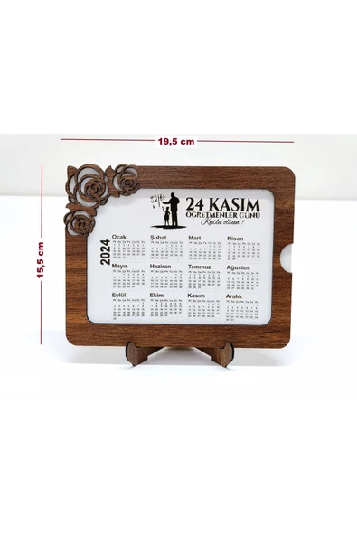 2024 Yılı Masa Takvimi - 3 mm MDF Ahşap - Öğretmenler Günü Konsepti - 2