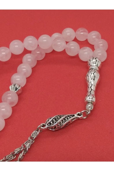 Pembe Kuvars Taşlı Tespih, Lale Figürlü... - 2