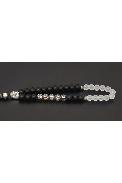 Kişiye Özel Isimli - Mat Oniks / Dumanlı Kuvars Kombinli Doğal Taş Tesbih - 7