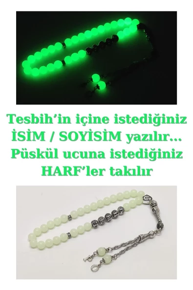 Kişiye Özel Isimli - Püskül Ucu Harfli - Fosforlu Kedigözü Tesbih - Resim 4