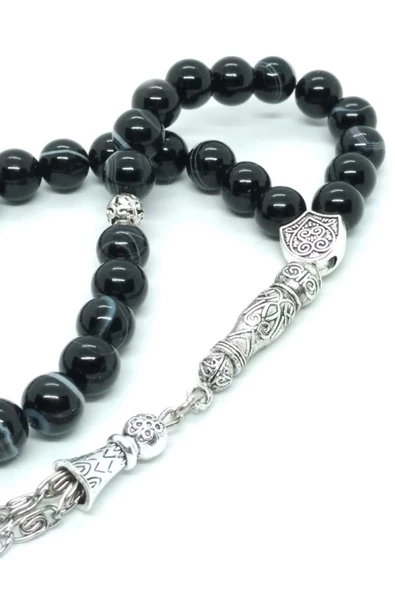 Siyah Hareli Akik Taşı Tespih, Otantik, Osmanlı Hançeri Sallantılı... - Resim 3