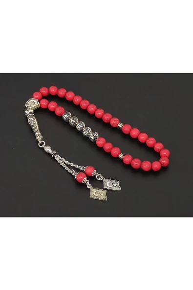 Kişiye özel İsimli - Kırmızı Mercan - Doğal Taş Tesbih - 3
