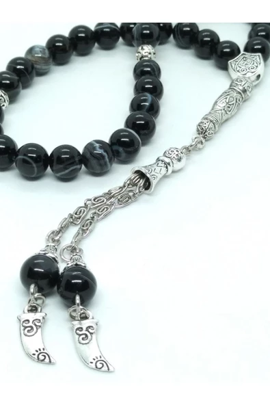 Siyah Hareli Akik Taşı Tespih, Otantik, Osmanlı Hançeri Sallantılı... - Resim 2