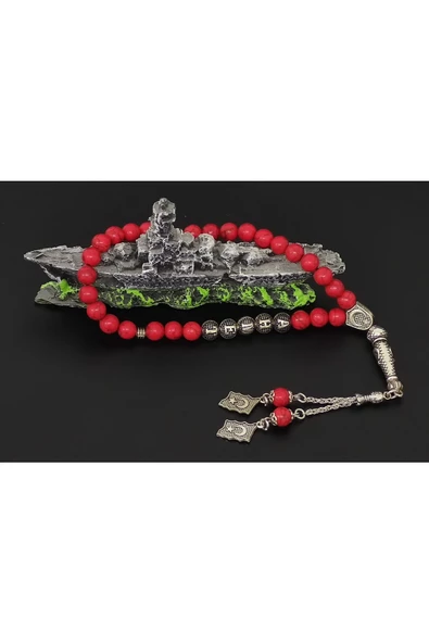 Kişiye özel İsimli - Kırmızı Mercan - Doğal Taş Tesbih - 4