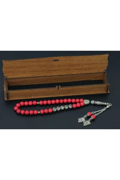 Kişiye özel İsimli - Kırmızı Mercan - Doğal Taş Tesbih - 5