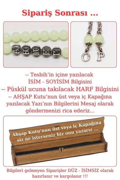 Kişiye Özel Isimli - Püskül Ucu Harfli - Fosforlu Kedigözü Tesbih - Resim 2